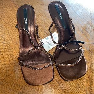 Zara brown sparkly heels NWT
